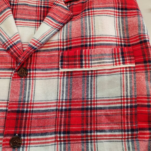 EBERJEY SZ M Men's Plaid Soft Flannel Long Pajama Set in Red & Ivory - Picture 10 of 16